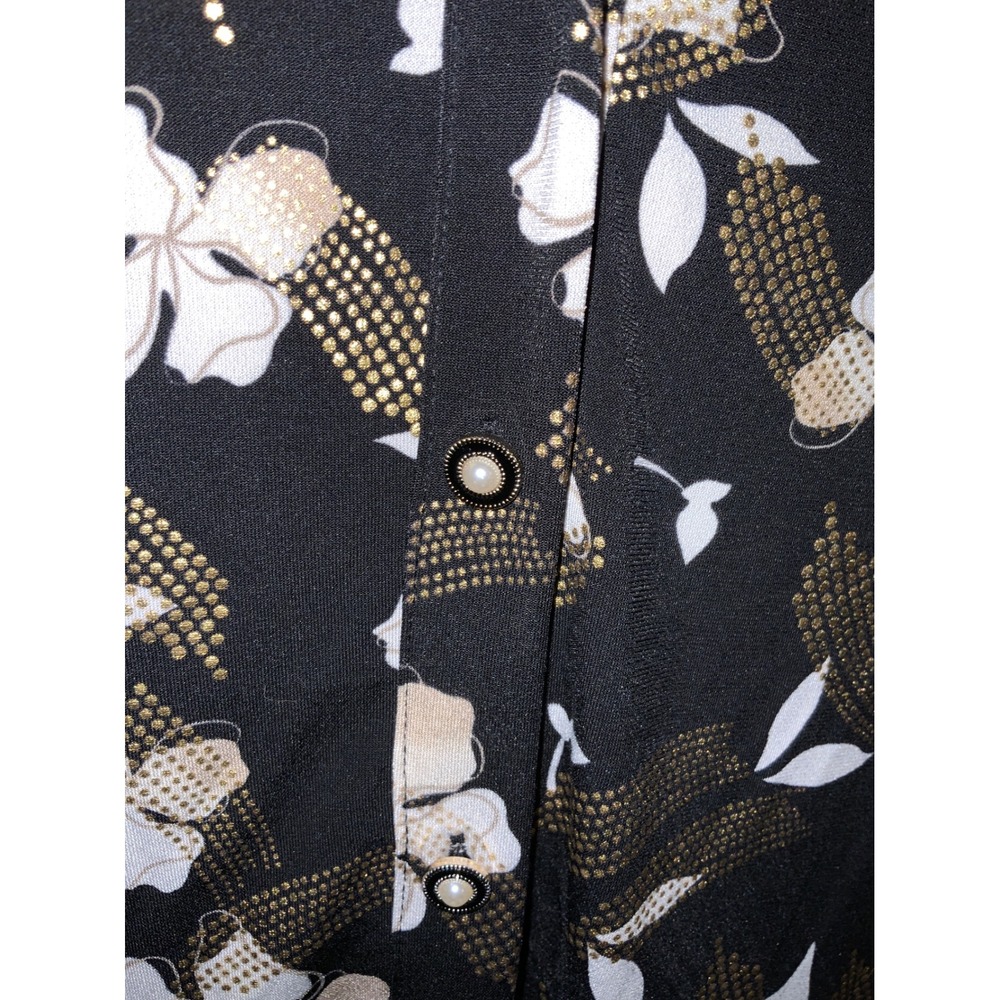 Cato Womens Plus Size 22/24W Black Gold Floral Button Down Blouse Long Sleeve - Picture 2 of 5